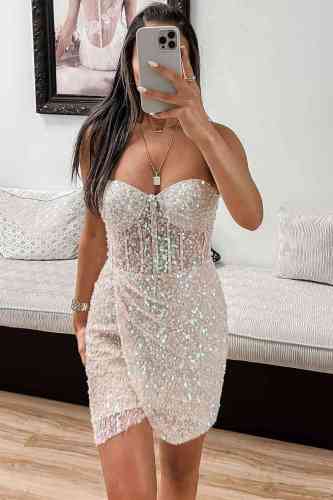 Isadora | White Sheath Sweetheart Sequins Mini Party Dresses