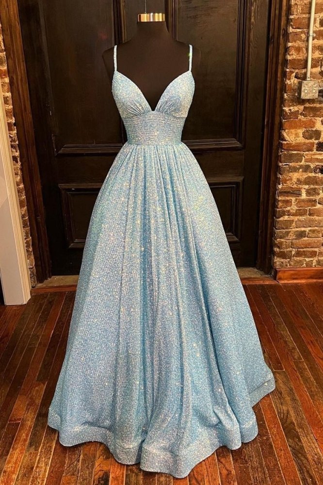 Hayden |A-line V Neck Sequins Long Prom Dress