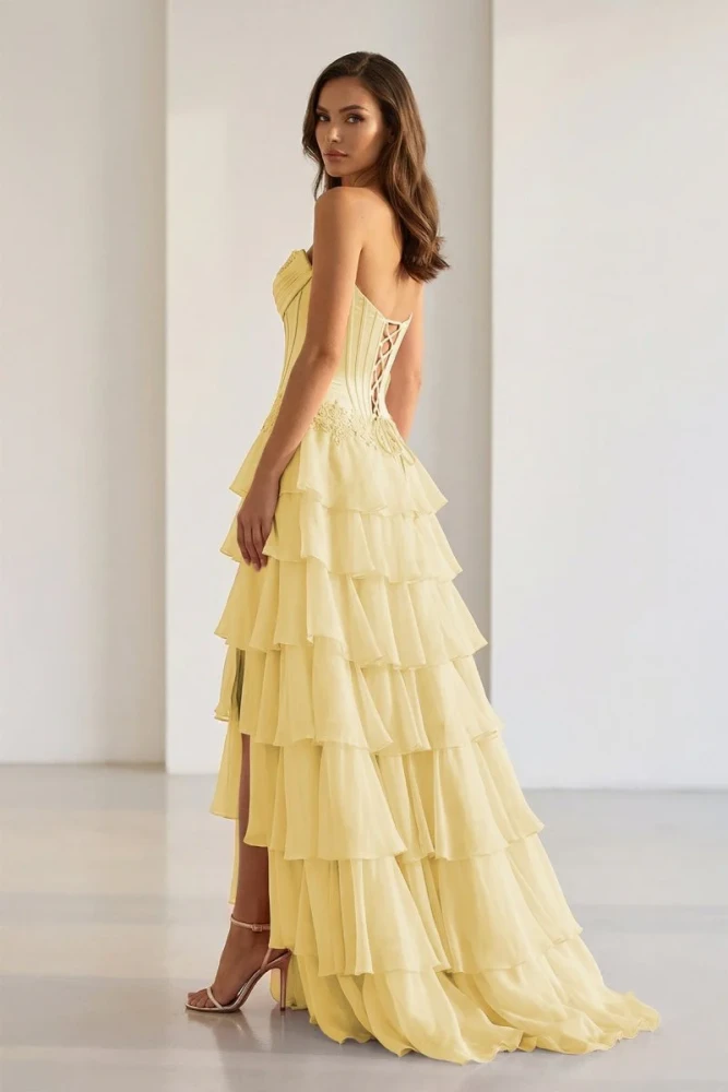 Jaleira | Pink - Sweetheart Chiffon Ruffled A Line Formal Prom Dresses With Appliques