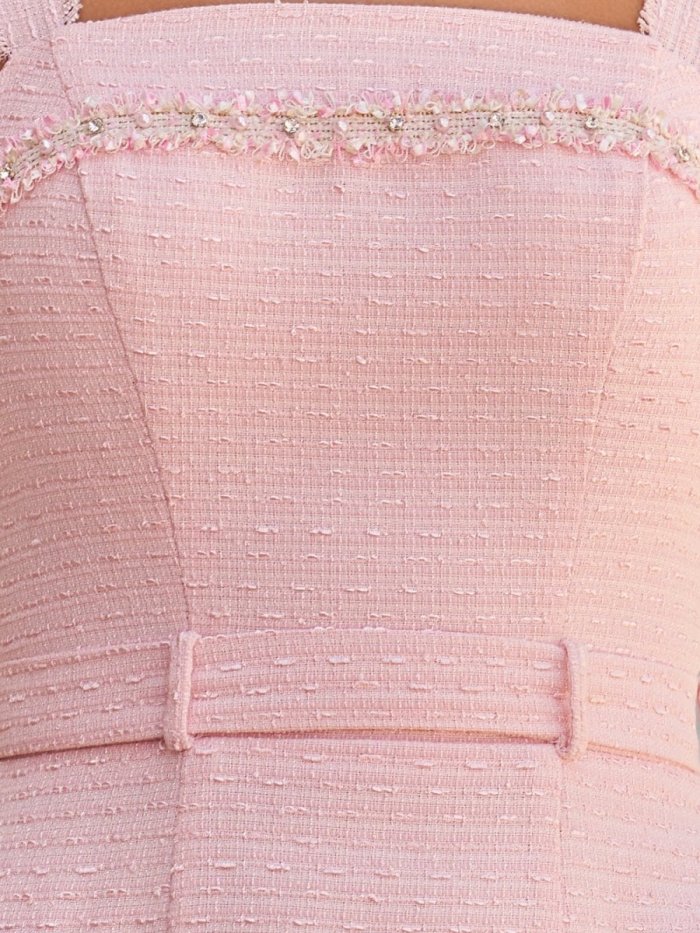 Imelda | Pink - Sheath Strapless Textured Tweed Beaded Homecoming Dresses with Belt