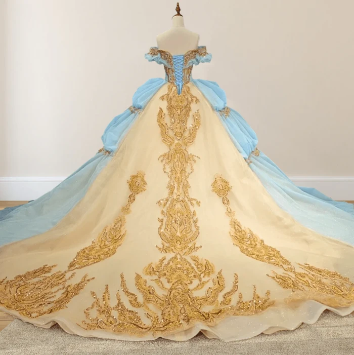 Hazeleigh | Gold Appliqued Double Colored Corset Back Quinceañera Dress