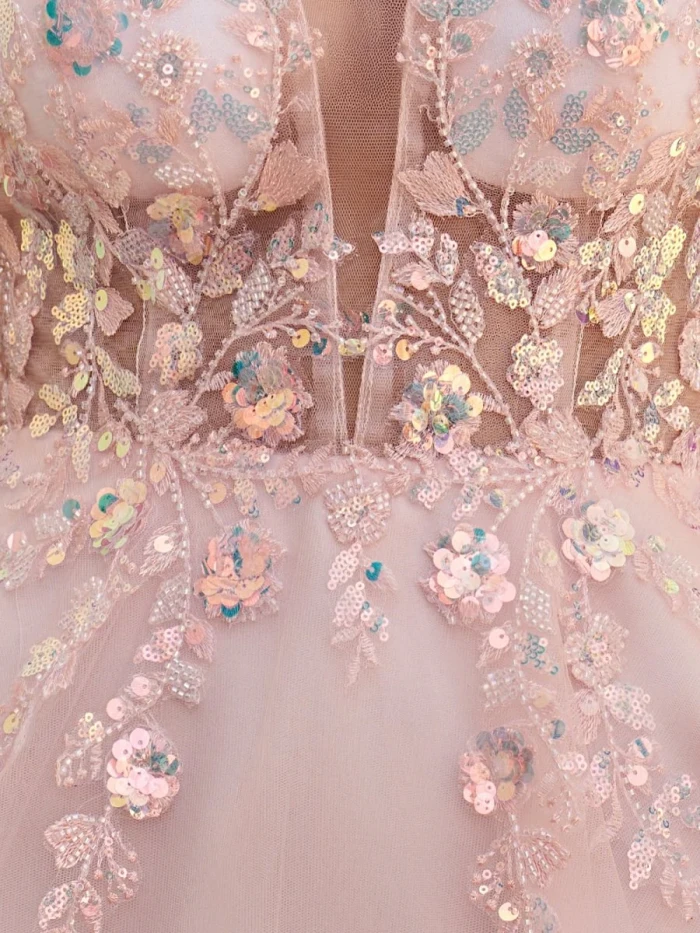 Isby | Pink - A Line V Neck Tulle Sequined Homecoming Dresses with Appliques