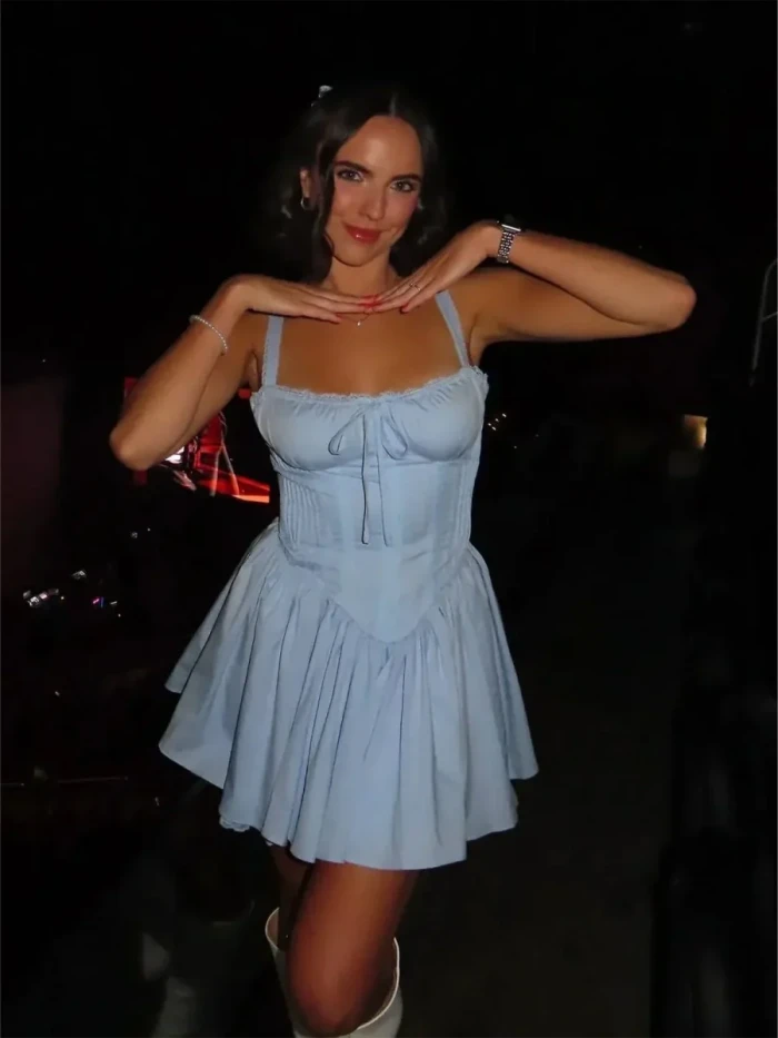 Graye | Blue - Square Neck A Line Satin Homecoming Dresses With Bow