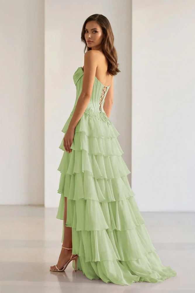 Jaleira | Pink - Sweetheart Chiffon Ruffled A Line Formal Prom Dresses With Appliques