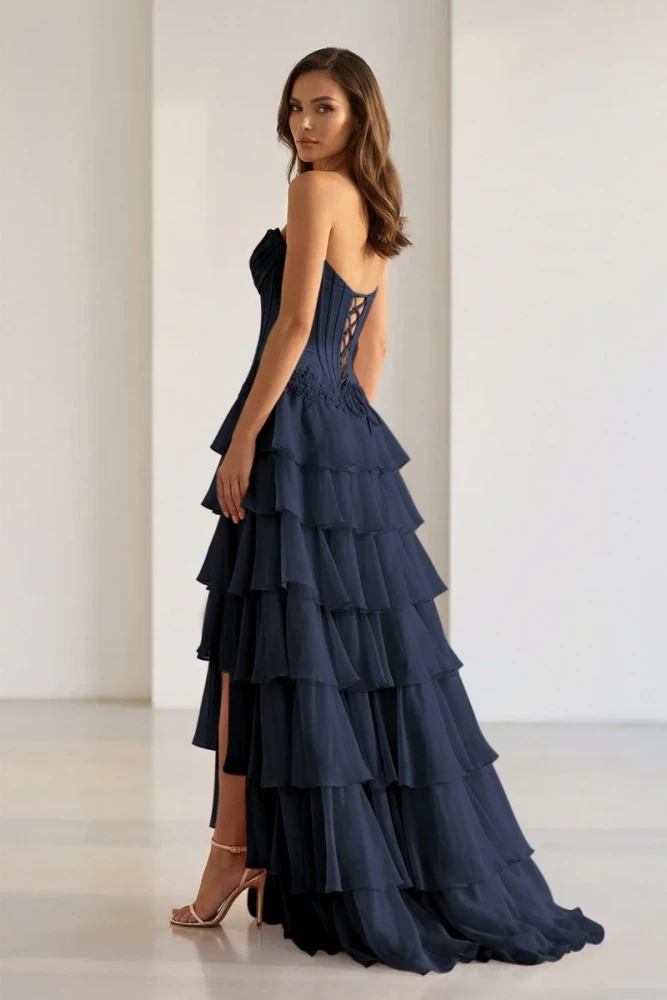 Jaleira | Pink - Sweetheart Chiffon Ruffled A Line Formal Prom Dresses With Appliques