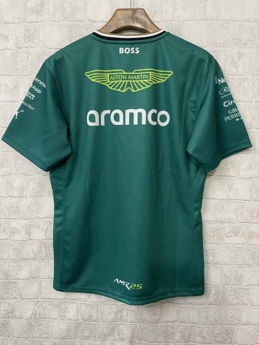 2025 F1 Aston New Pattern Short Sleeve Racing Suit（圆领，无号码）