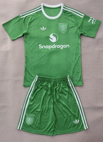 25-26 Man Utd Green GoalKeeper Kids Soccer Jersey