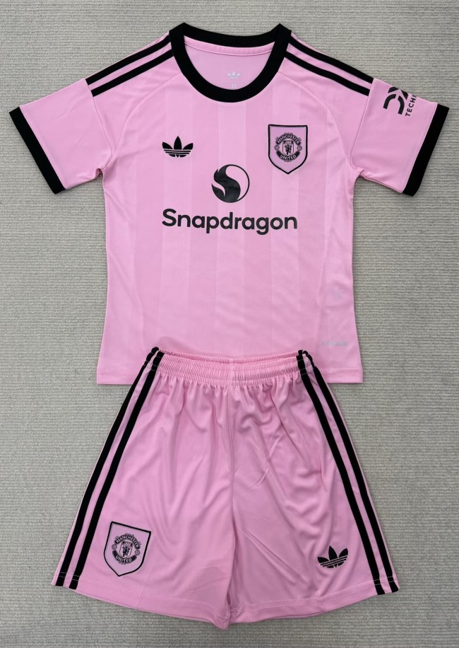 25-26 Man Utd Pink GoalKeeper Kids Soccer Jersey