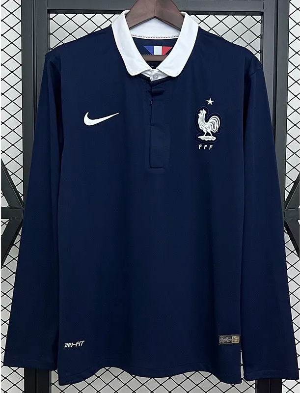 2014 France Home Long Sleeve Retro Soccer Jersey