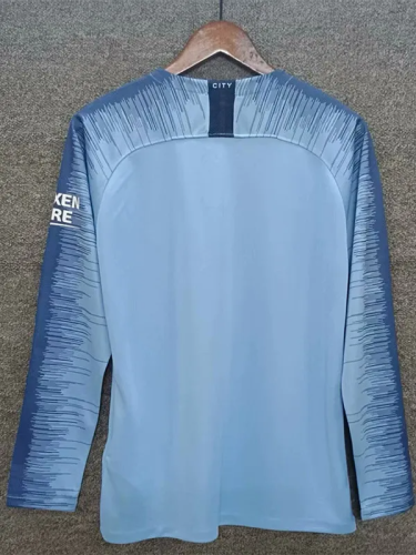 2018-2019 Man City Home Long Sleeve Retro Soccer Jersey
