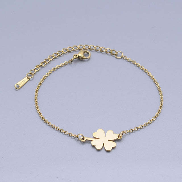 100% Stainless Steel Dainty Lucky Clover Charm Bracelet