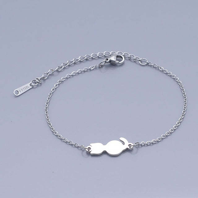 100% Stainless Steel Dainty Kitty Cat Charm Bracelet