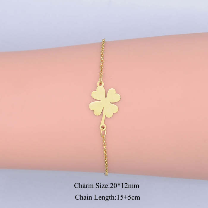 100% Stainless Steel Dainty Lucky Clover Charm Bracelet