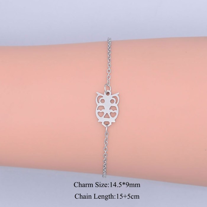 100% Stainless Steel Dainty Wise Owl Charm Bracelet