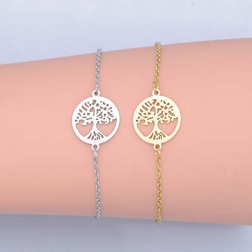 100% Stainless Steel Dainty Round Tree Of Life Charm Bracelet