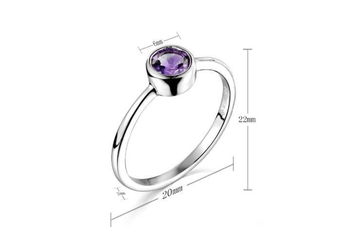 Authentic 925 Sterling Silver Ring with Natural Amethyst Gemstone Ring