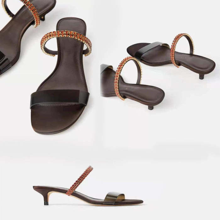 Almost Flat Rhinestone Heeled Sandal