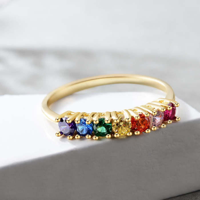 925 Sterling Silver Rainbow Rings with 14K Gold Plated Ring