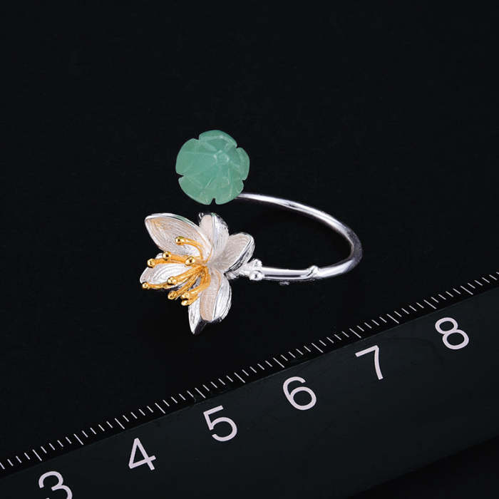 Authentic 925 Sterling Silver with Natural Aventurine Gemstone Rings