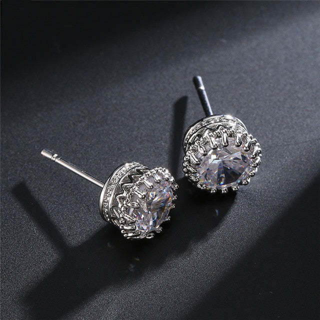 Austrian Imitation Pearl Snow Flower Bridal CZ Stud Earrings