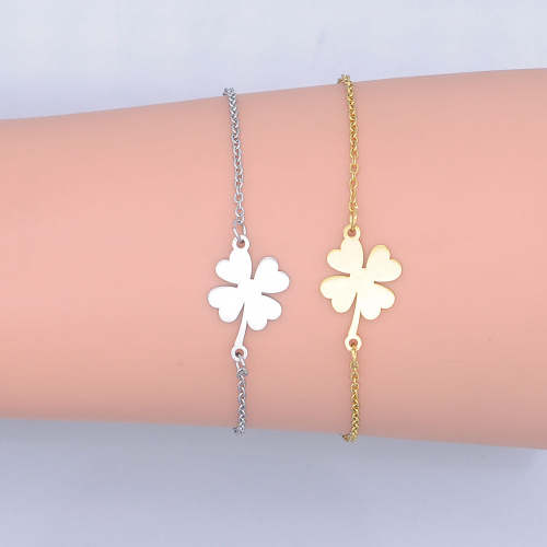 100% Stainless Steel Dainty Lucky Clover Charm Bracelet