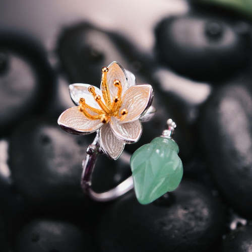 Authentic 925 Sterling Silver with Natural Aventurine Gemstone Rings