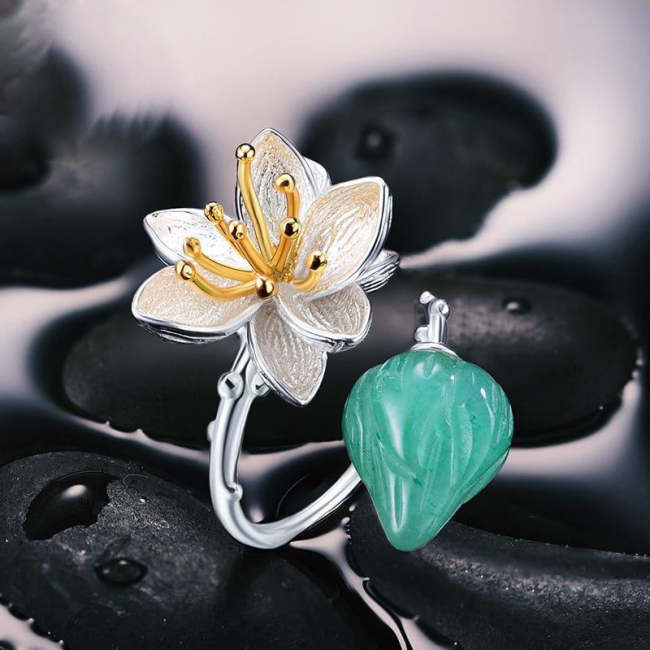 Authentic 925 Sterling Silver with Natural Aventurine Gemstone Rings