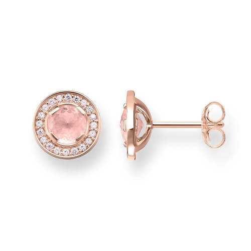 Authentic 925 Sterling Silver Light of Luna Pink Round Ear Women Studs Earrings