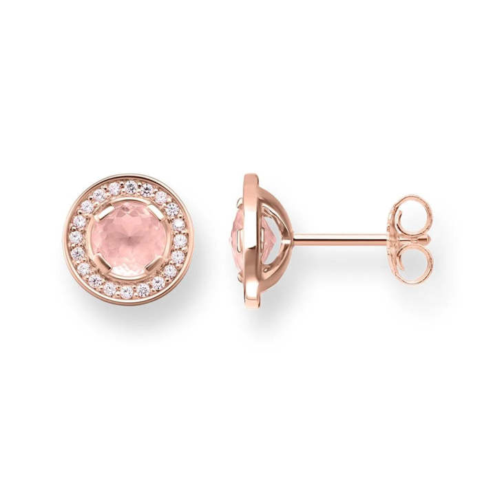 Authentic 925 Sterling Silver Light of Luna Pink Round Ear Women Studs Earrings