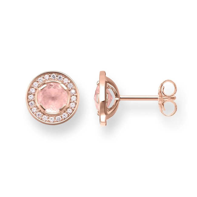 Authentic 925 Sterling Silver Light of Luna Pink Round Ear Women Studs Earrings