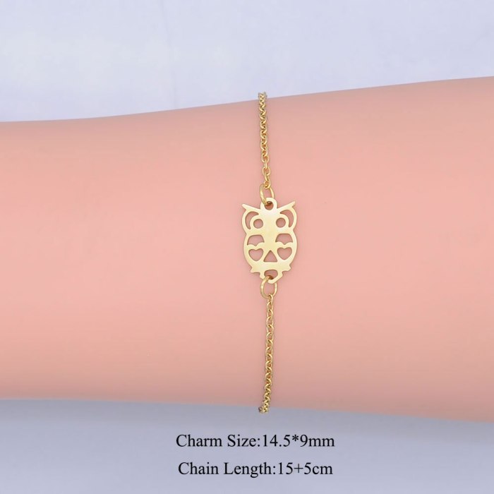 100% Stainless Steel Dainty Wise Owl Charm Bracelet
