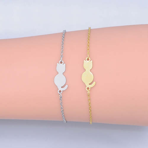 100% Stainless Steel Dainty Kitty Cat Charm Bracelet