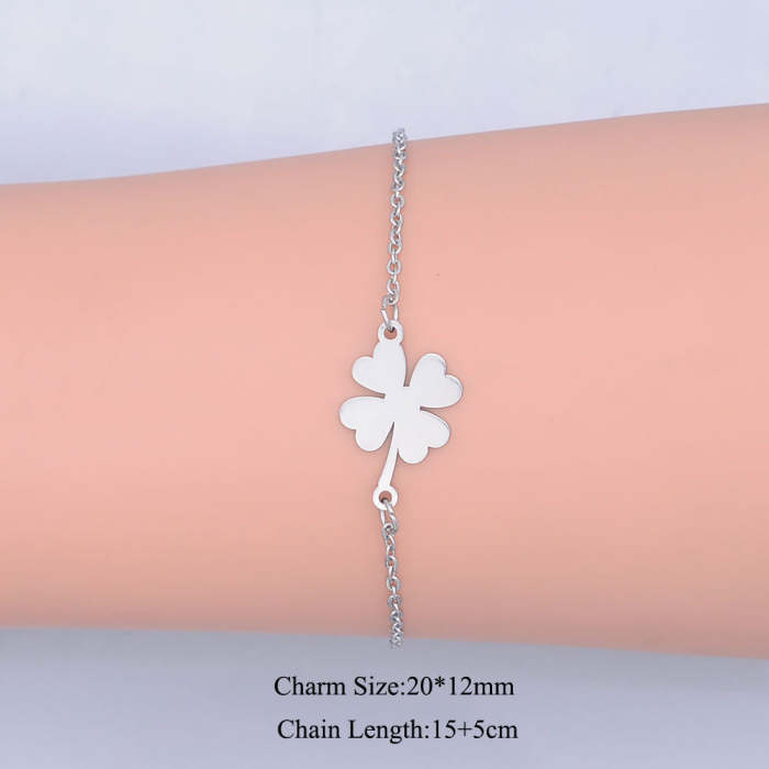 100% Stainless Steel Dainty Lucky Clover Charm Bracelet