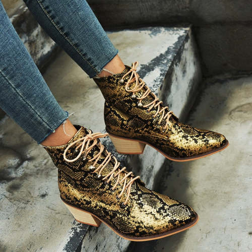 Animal Print PU Leather Cross Tied Chelsea Boots