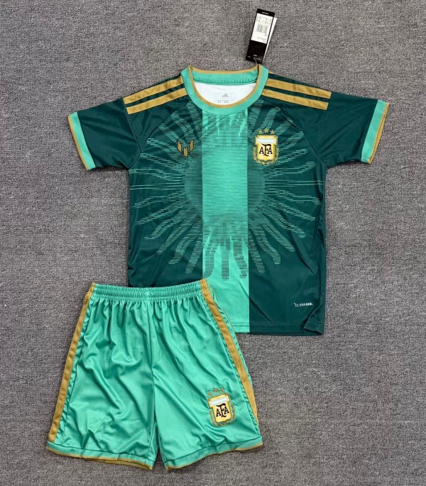 26-27 Argentina Green Messi Farewell Match Kids Soccer Jersey