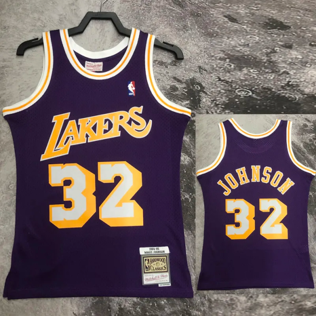 1984-85 LAKERS JOHNSON #32 Purple Retro Top Quality Hot Pressing NBA Jersey(圆领)