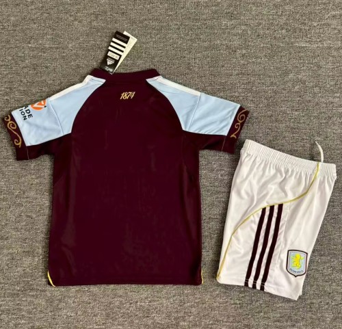 25-26 Aston Villa Home Kids Soccer Jersey
