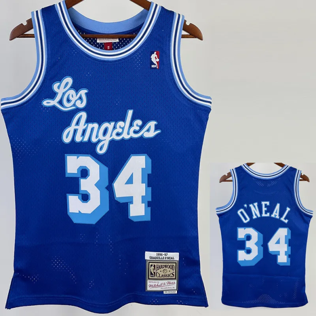1996-97 LAKERS O'NEAL #34 Blue Retro Top Quality Hot Pressing NBA Jersey(圆领)