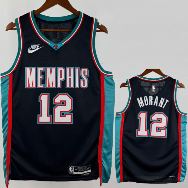 25-26 Grizzlies MORANT #12 Black Retro Top Quality Hot Pressing NBA Jersey