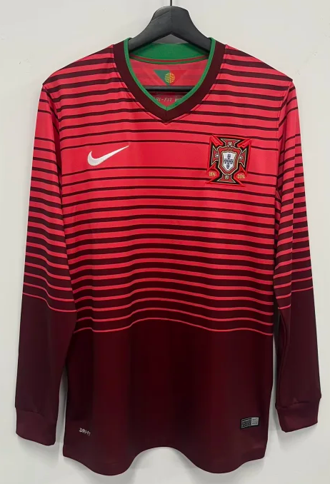 2014 Portugal Home Long Sleeve Retro Soccer Jersey