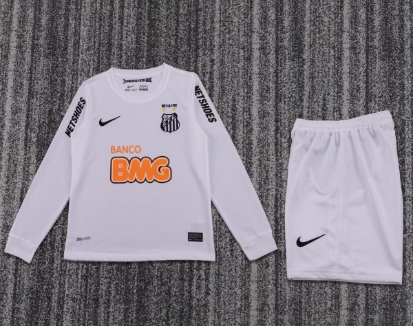 2013 Santos FC Home Long sleeves Kids Retro Soccer Jersey