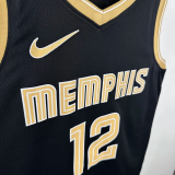 23-24 Grizzlies MORANT #12 Black Glory Edition Top Quality Hot Pressing NBA Jersey