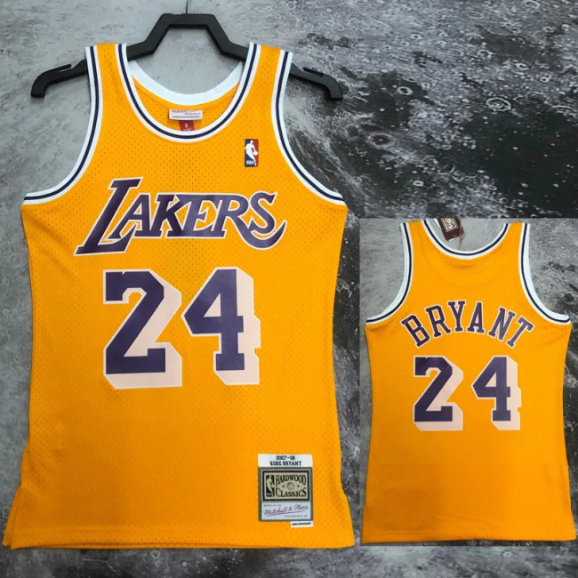 2007-2008 LAKERS BRYANT #24 Yellow Retro Top Quality Hot Pressing NBA Jersey (圆领)