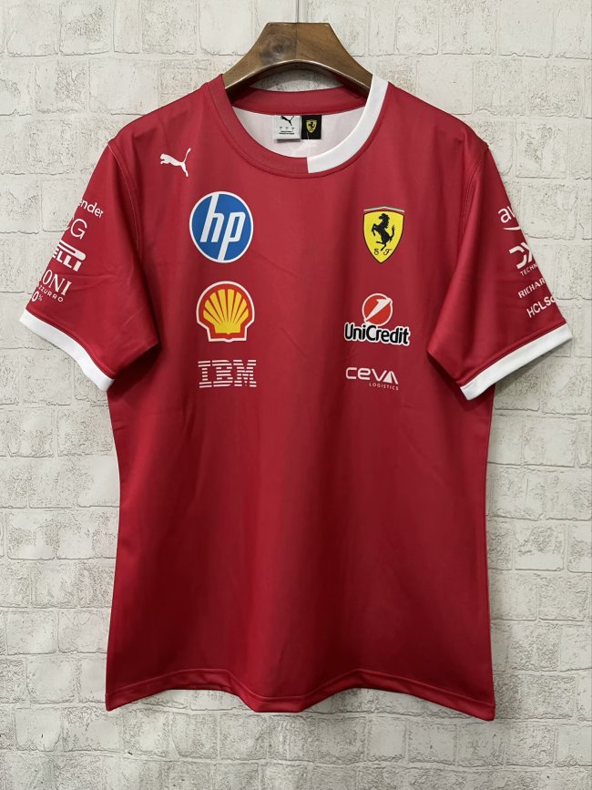 2025 F1 Ferrari New Pattern Short Sleeve Racing Suit (圆领,领口有白色)