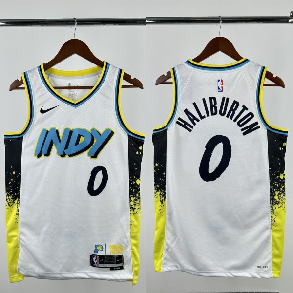 24-25 Indiana Pacers HALIBURTON #0 White City Edition Top Quality Hot Pressing NBA Jersey