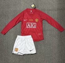 2007-2008 Man Utd Home Long sleeves Retro Kids Soccer Jersey