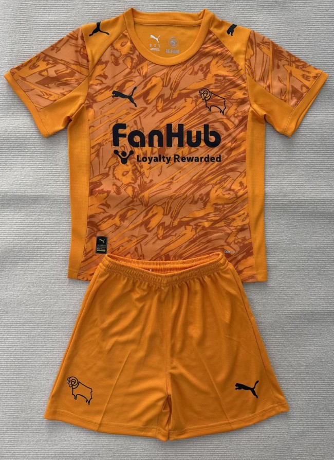 25-26 Derby County Orange GoalKeeper Kids Soccer Jersey