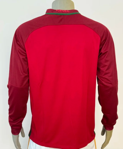 2016 Portugal Home Player Version Long Sleeve Retro Soccer Jersey (刺绣版)