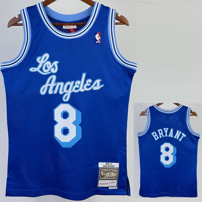 1996-97 LAKERS BRYANT #8 Blue Retro Top Quality Hot Pressing NBA Jersey(圆领)