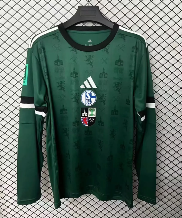 25-26 Schalke 04 150th Anniversary Commemorative Edition Long sleeves Fans Soccer Jersey（The Badge only prints English letters and does not have a background image）